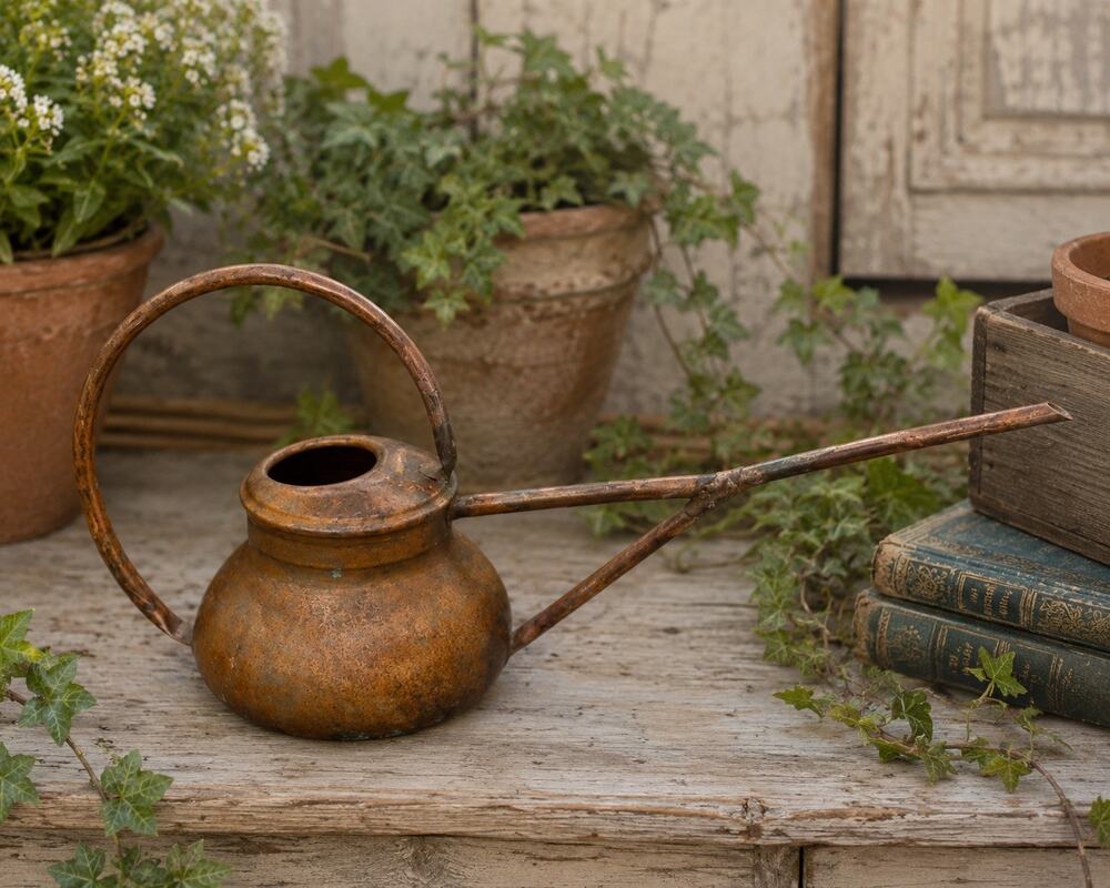 Handmade Antique Copper Watering Can, Primitive Garden Watering Can